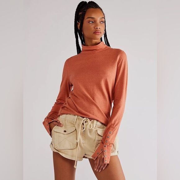NWOT-Free People -Willow Hemp Turtleneck- Orange- Size XS - Picture 1 of 10